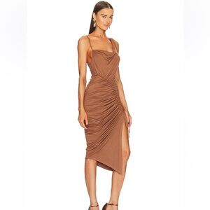 Michael Costello Brown Ruched Midi Dress
